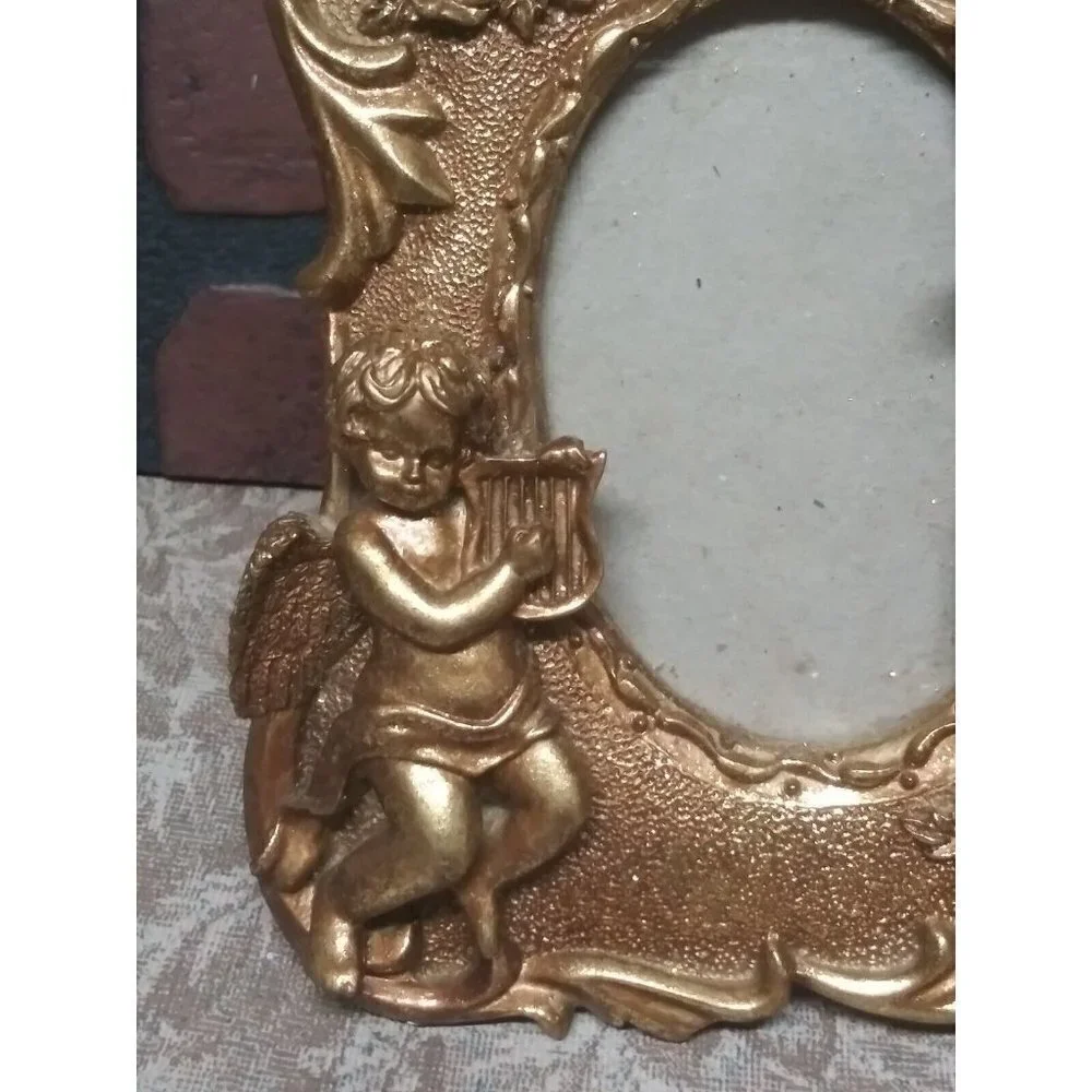Gold gilt frame Ornate Cherubs Bells Roses Stunning 6.5